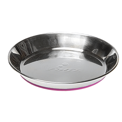 Rogz Anchovy stainless steel cat bowl with pink silicone base front view