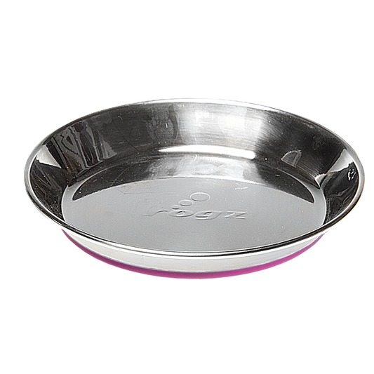 Rogz Anchovy stainless steel cat bowl with pink silicone base front view