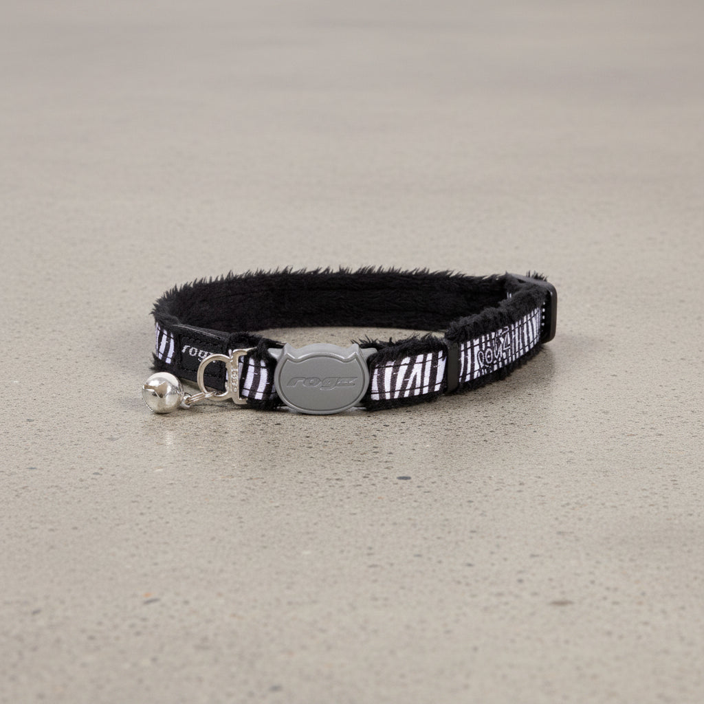 Rogz FashionCat Safety Collar for cats in Zebra print with bell and breakaway safety buckle