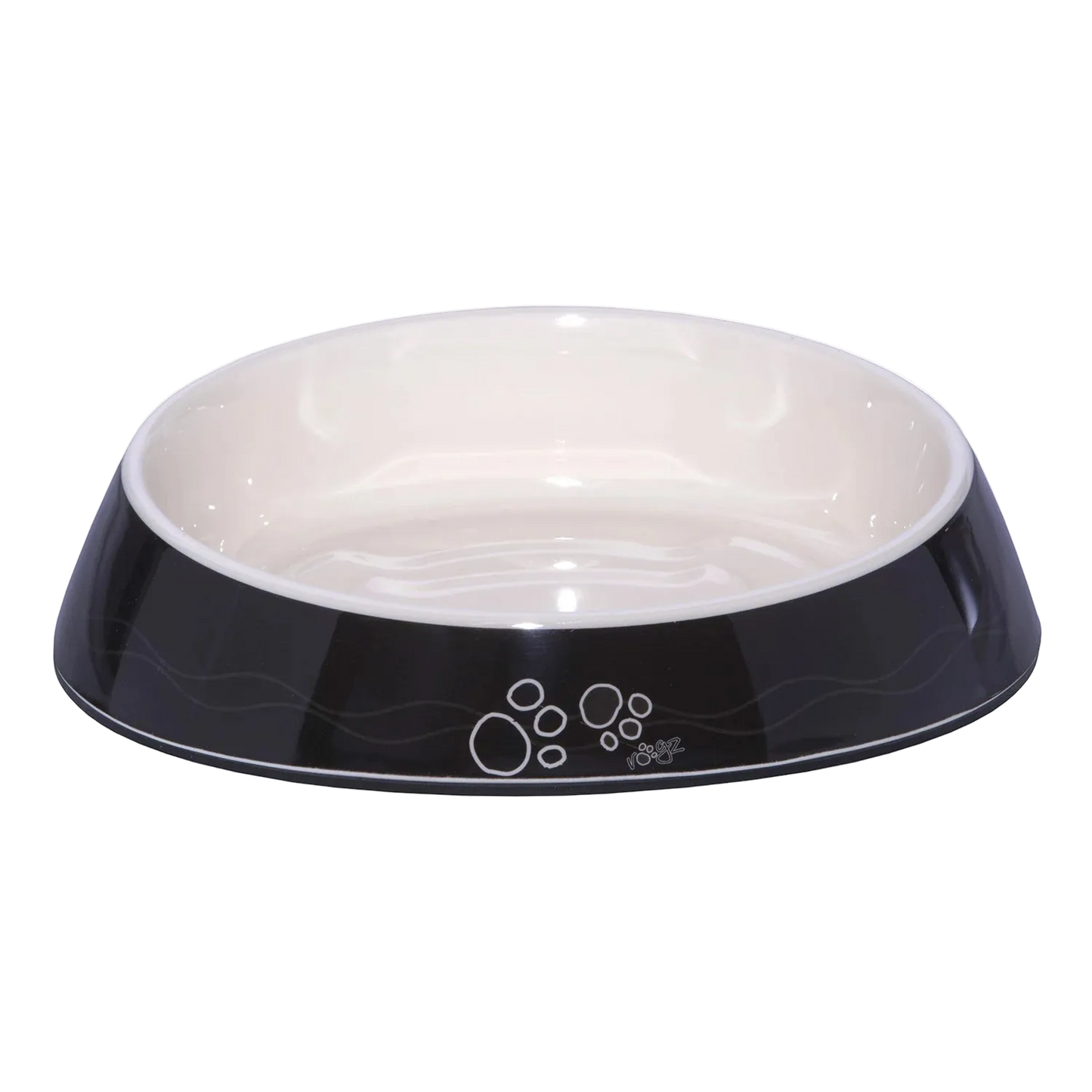 Rogz Fishcake melamine cat bowl in Black Paws design