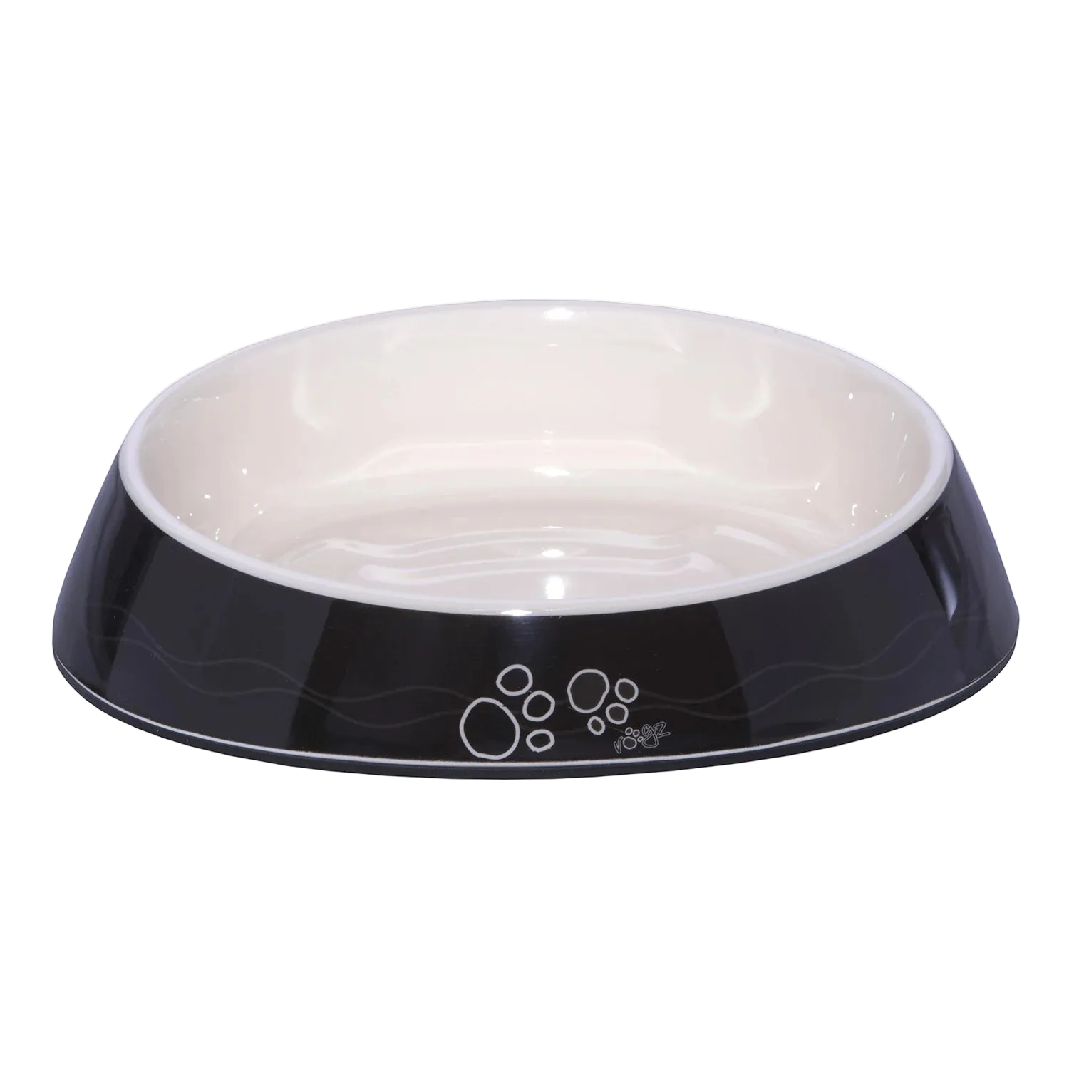 Rogz Fishcake melamine cat bowl in Black Paws design