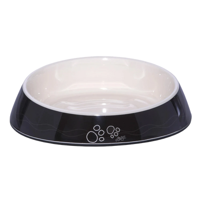 Rogz Fishcake melamine cat bowl in Black Paws design