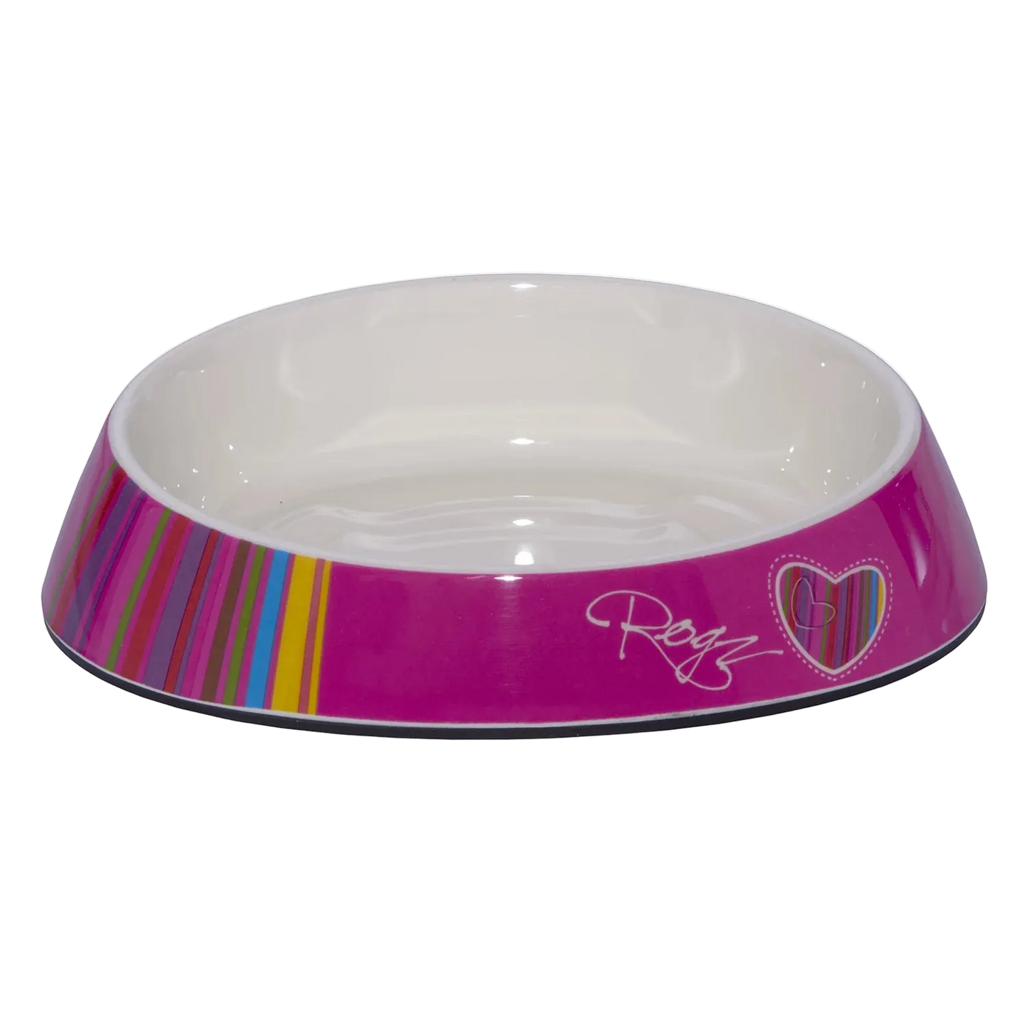 Rogz Fishcake melamine cat bowl in Pink Candystripes design
