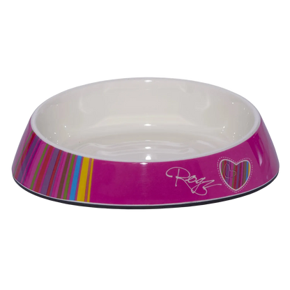 Rogz Fishcake melamine cat bowl in Pink Candystripes design