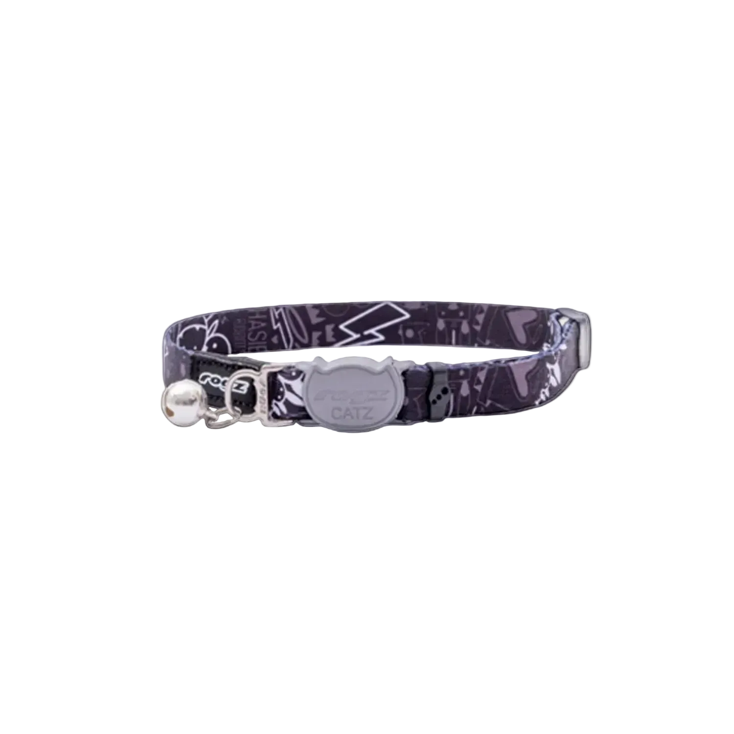 Rogz FusionCat Classic Safety Collar in Midnight Black showing full adjustable cat collar with bell and breakaway buckle