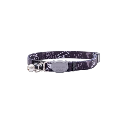 Rogz FusionCat Classic Safety Collar in Midnight Black showing full adjustable cat collar with bell and breakaway buckle