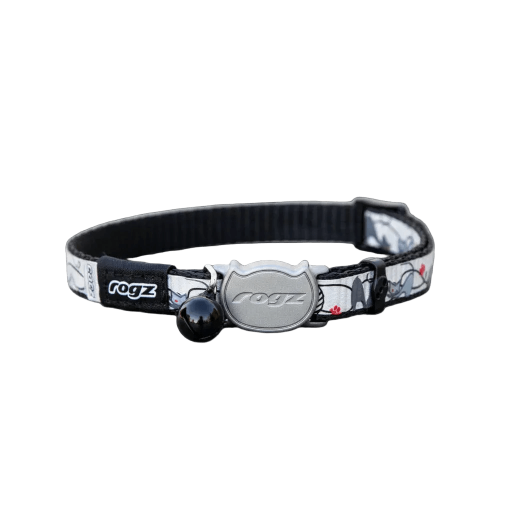 Black ReflectoCat cat safety collar with reflective pattern and break-away buckle