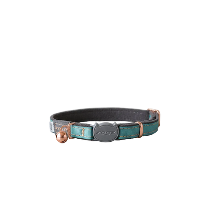Rogz UrbanCat Safety Collar in Turquoise Moon with rose gold trims, bell and breakaway safety buckle