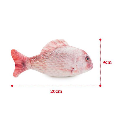 Rosewood Jolly Moggy Red Snapper catnip fish toy dimensions showing 20cm length and 9cm height