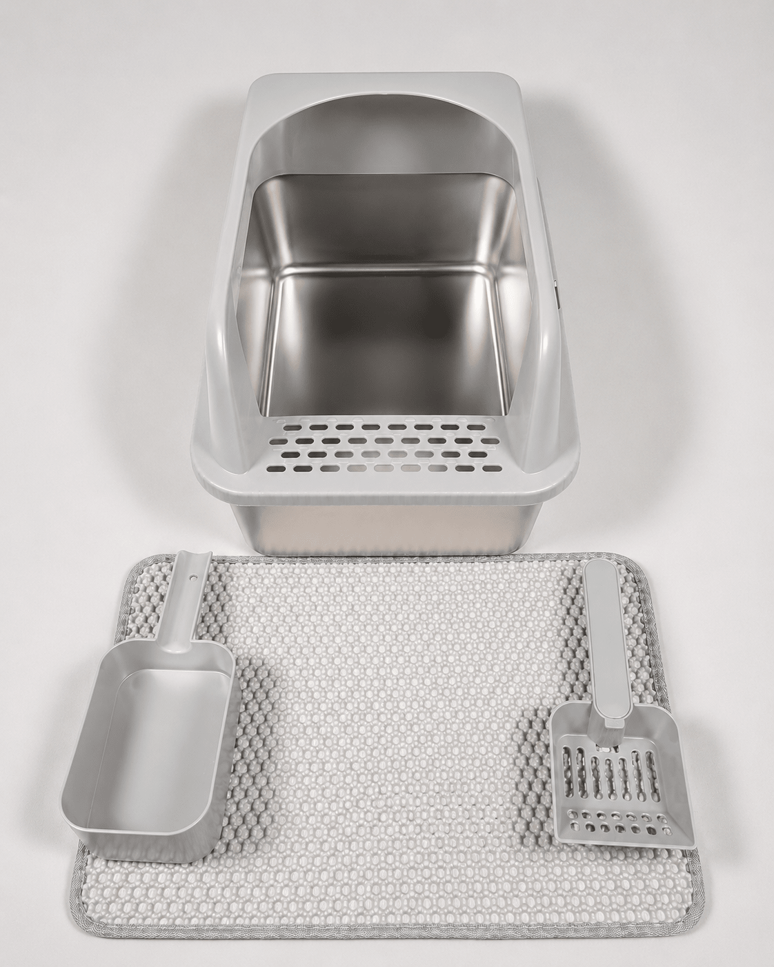 Stainless Steel Cat Litter Box with High Walls, Scoop & Mat — product image 14