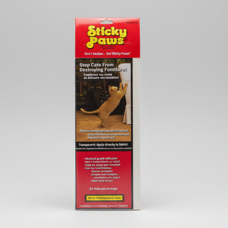 Sticky Paws Furniture Strips cat scratch deterrent pack with 24 transparent adhesive strips