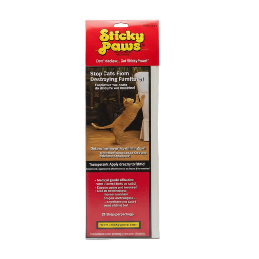 Sticky Paws Furniture Strips cat scratch deterrent pack with 24 transparent adhesive strips
