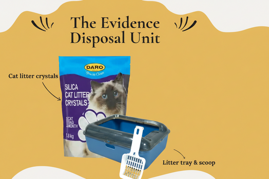 Cat litter bundle with silica crystals, litter tray, and scoop - The Evidence Dispoasl Unit by The Apartment Cat. 