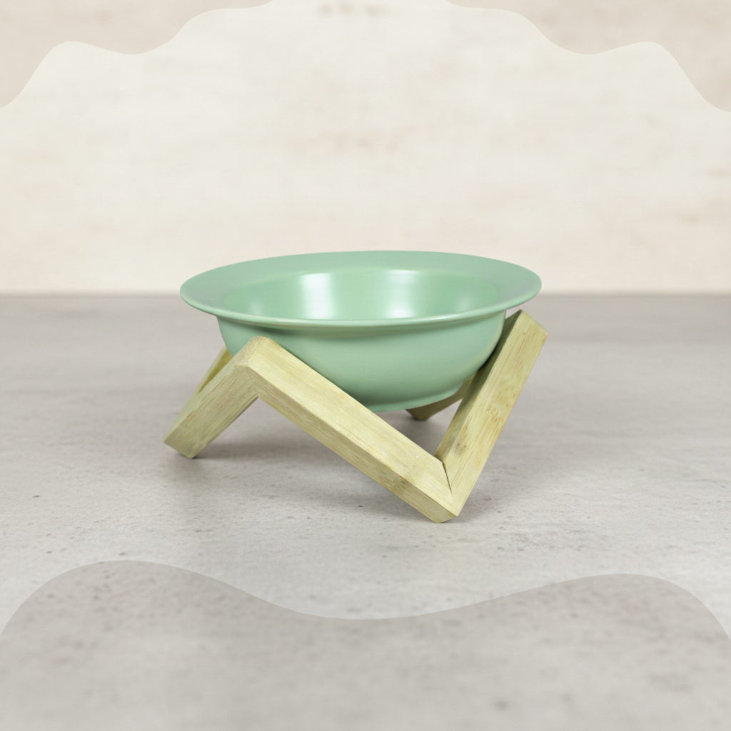 Elevated Ceramic Cat Bowl with Bamboo Stand | Omertà