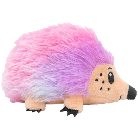 Pink and purple plush hedgehog cat toy with catnip and crinkle material