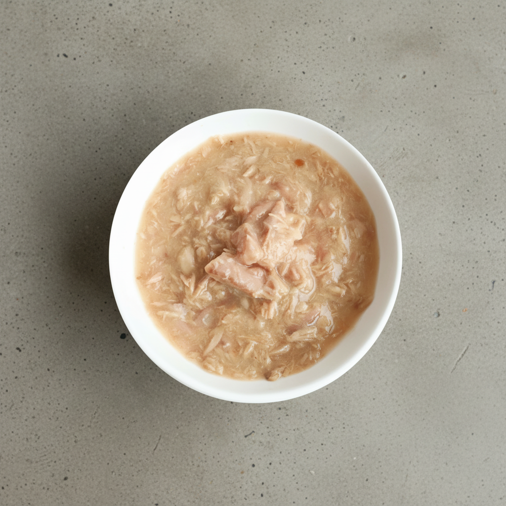 Tuna and salmon goat milk wet cat food for cats in a bowl